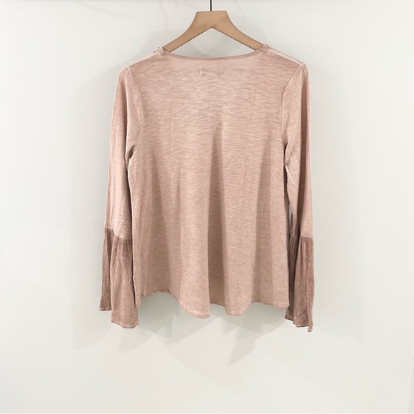 Knox Rose Bell Sleeve Beaded V-Neck Blouse Pink Size Medium - Picture 6 of 7